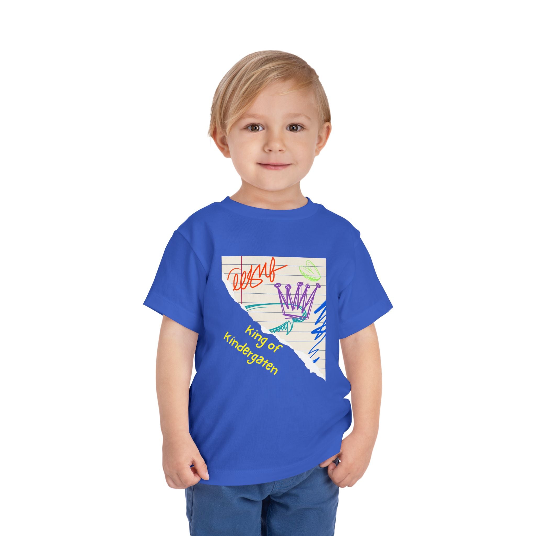 King of Kindergarten Toddler Tee - Colorful Doodle Crown Shirt for Boys
