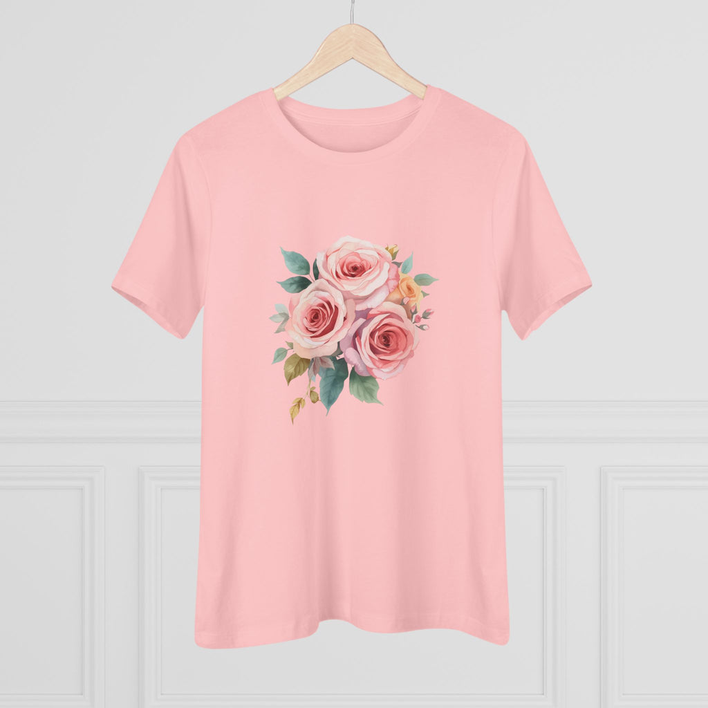 Watercolor Rose Bouquet Cotton Tee - Floral Graphic Shirt for Women