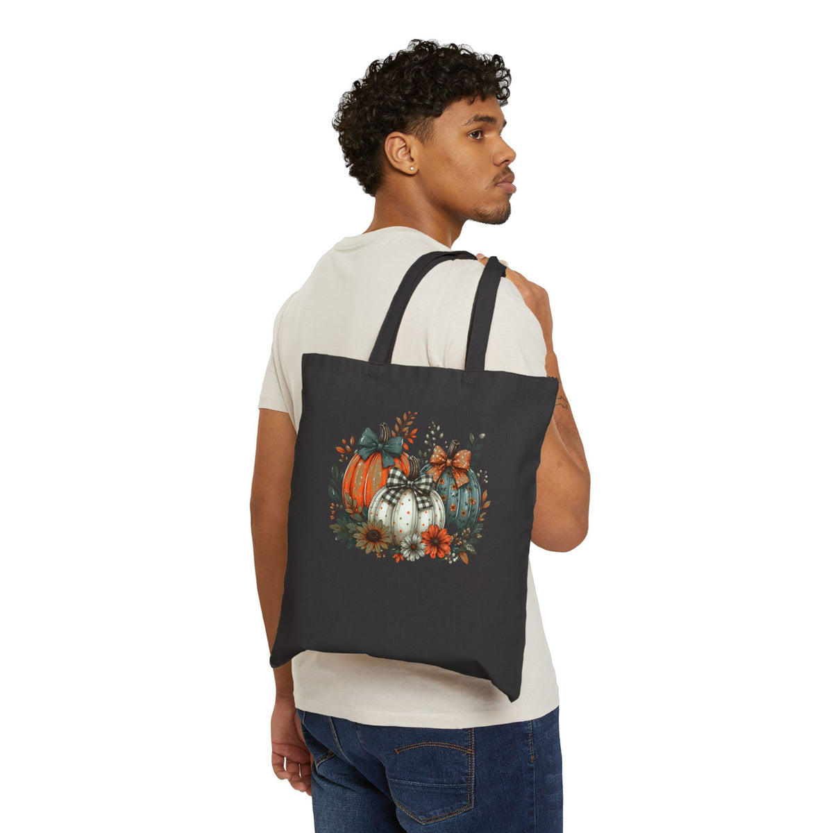 Autumn Pumpkins Canvas Tote Bag — Fall Harvest Farmers Market Tote