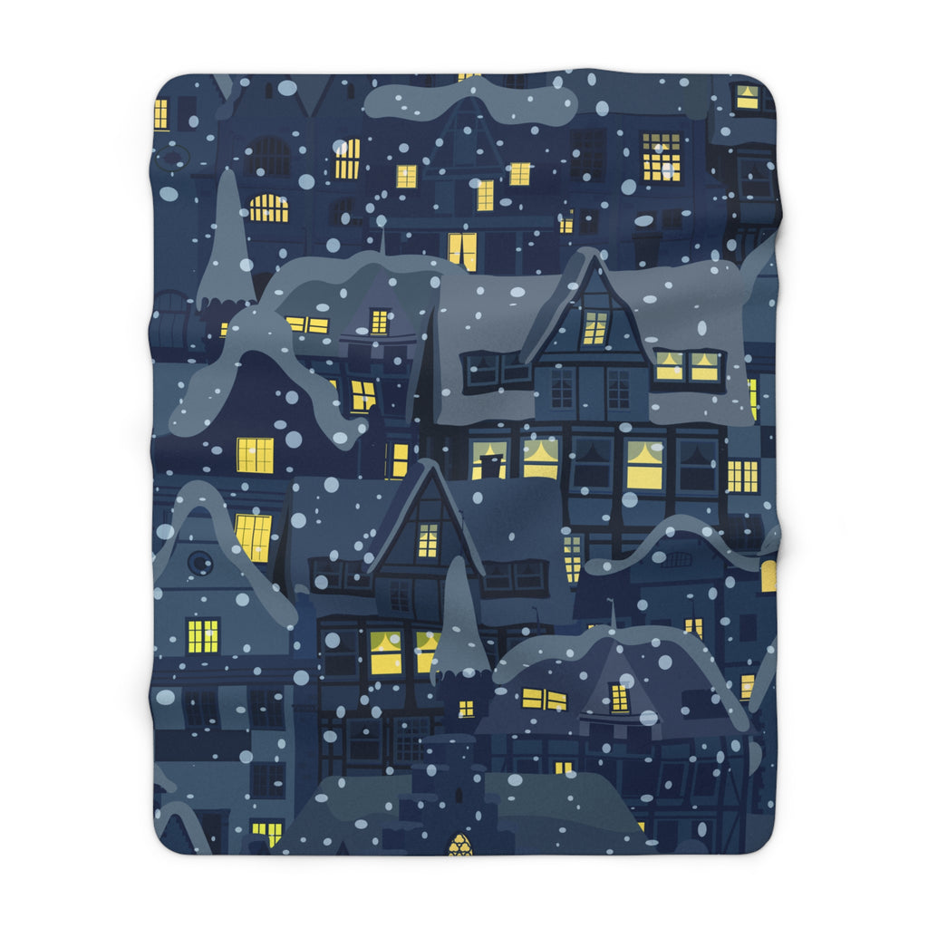 Cozy Snowy Village Sherpa Fleece Blanket
