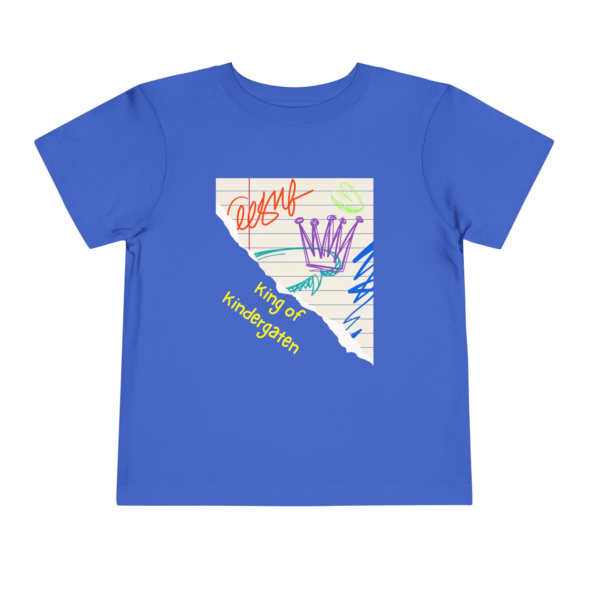 King of Kindergarten Toddler Tee - Colorful Doodle Crown Shirt for Boys