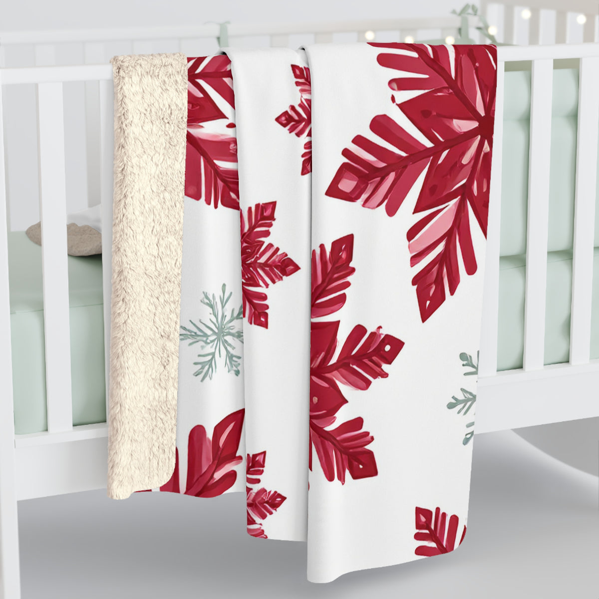 Red & Sage Snowflake Sherpa Fleece Blanket