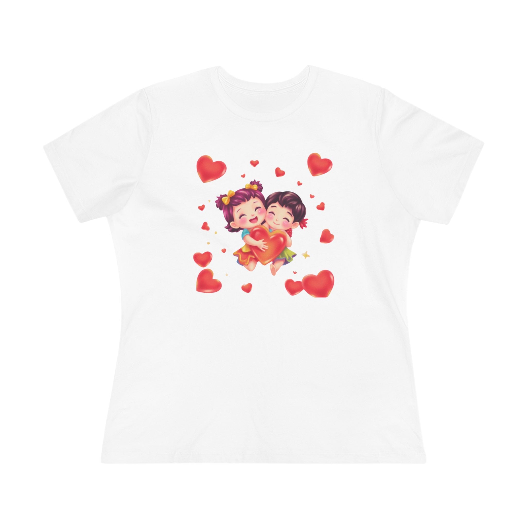 Cute Couple Heart Cotton Tee - Valentine's Love Graphic Shirt for Women