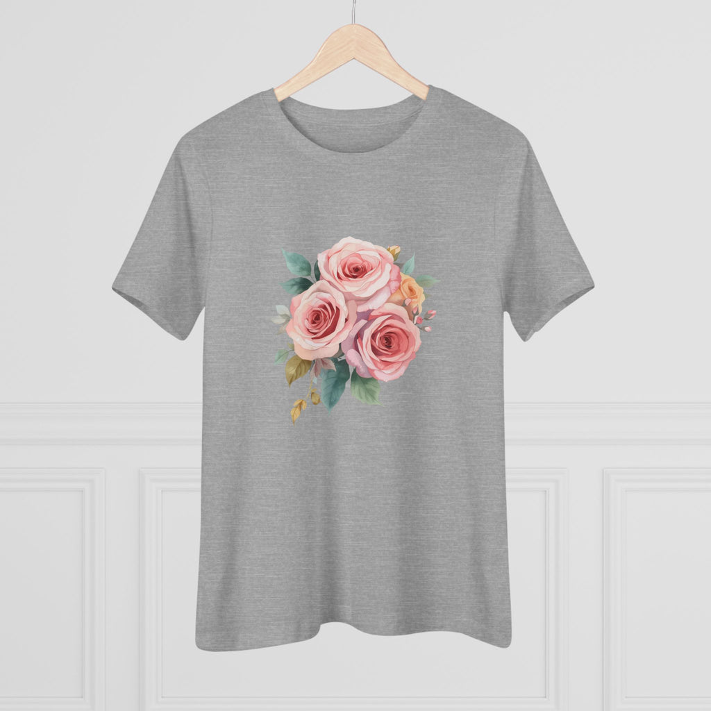 Watercolor Rose Bouquet Cotton Tee - Floral Graphic Shirt for Women