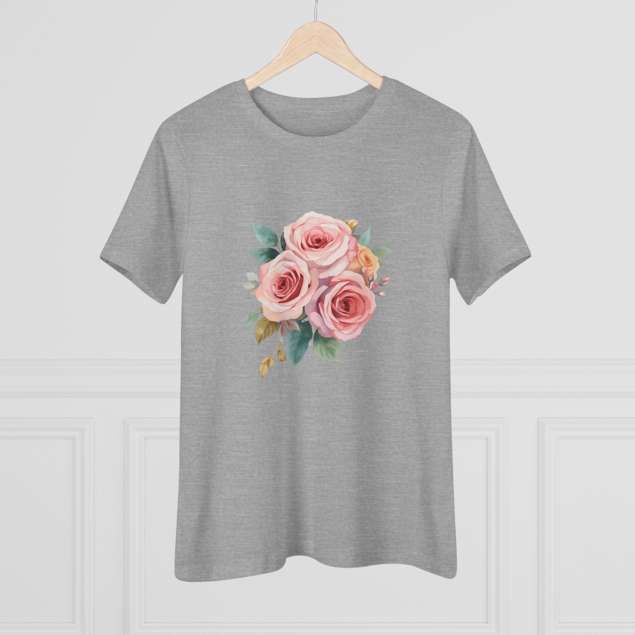 Watercolor Rose Bouquet Cotton Tee - Floral Graphic Shirt for Women