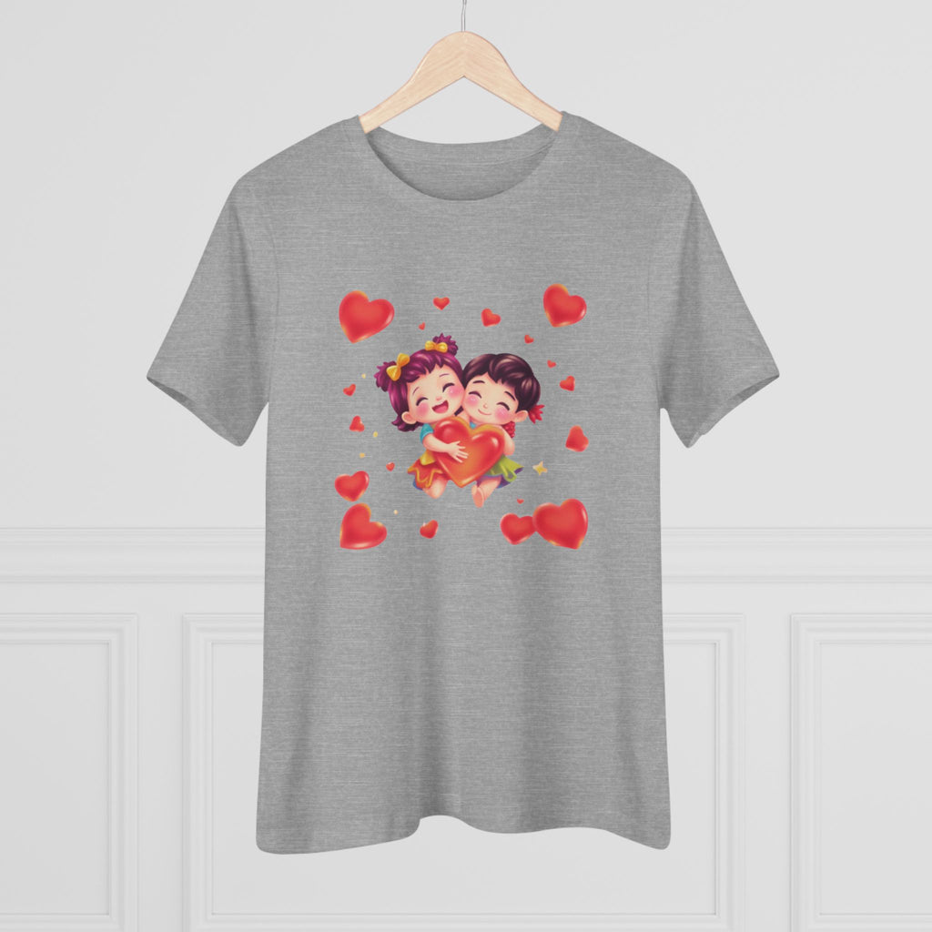Cute Couple Heart Cotton Tee - Valentine's Love Graphic Shirt for Women