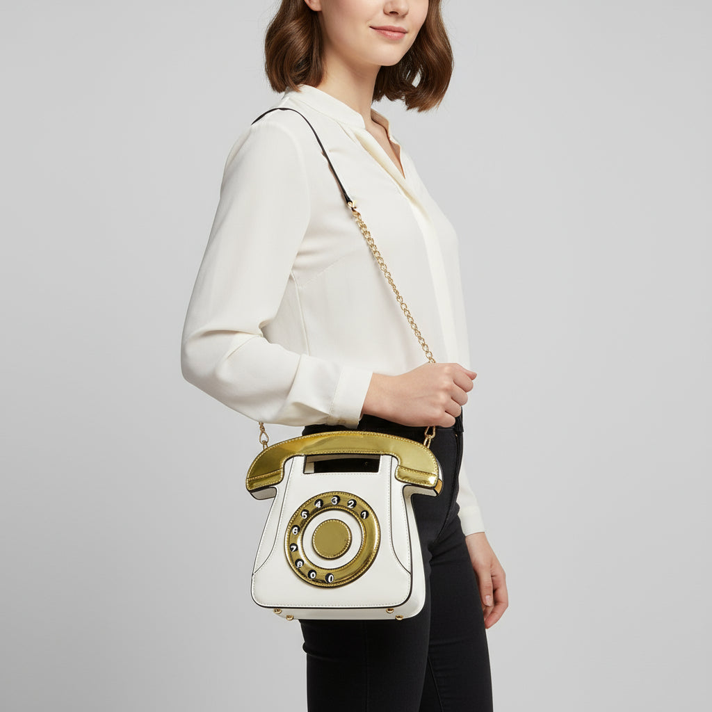 Pink Crossbody Bag - Retro Street Style with Golden Dial Detail