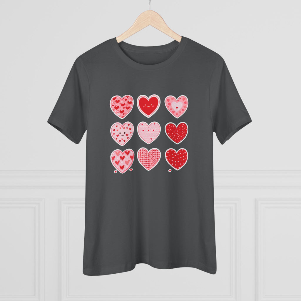 Heart Grid Cotton Tee - Pink & Red Hearts Graphic Shirt for Women