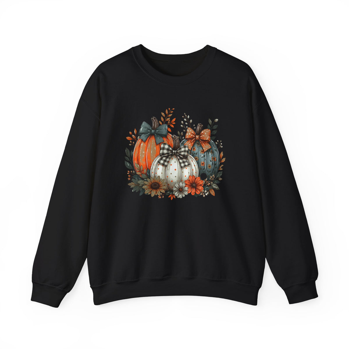 Autumn Pumpkin Trio Crewneck Sweatshirt — Fall Floral Thanksgiving Pullover