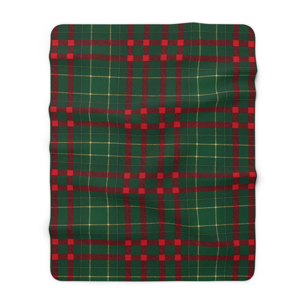 Sherpa Fleece Blanket – Cozy Green and Red Tartan Plaid Christmas Throw