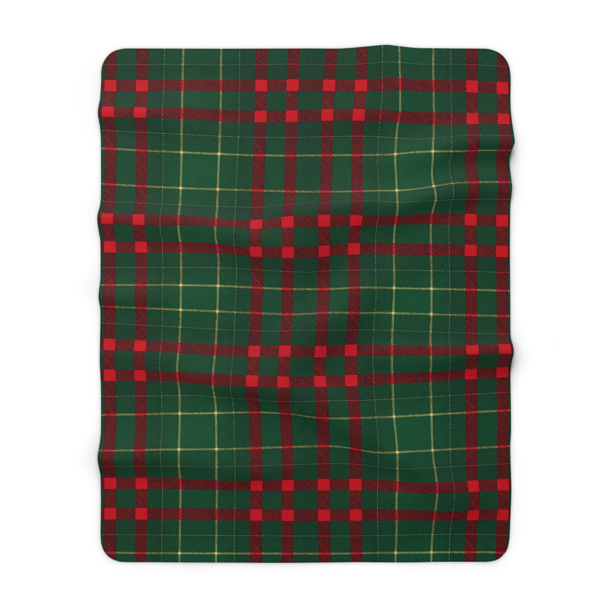 Sherpa Fleece Blanket – Cozy Green and Red Tartan Plaid Christmas Throw