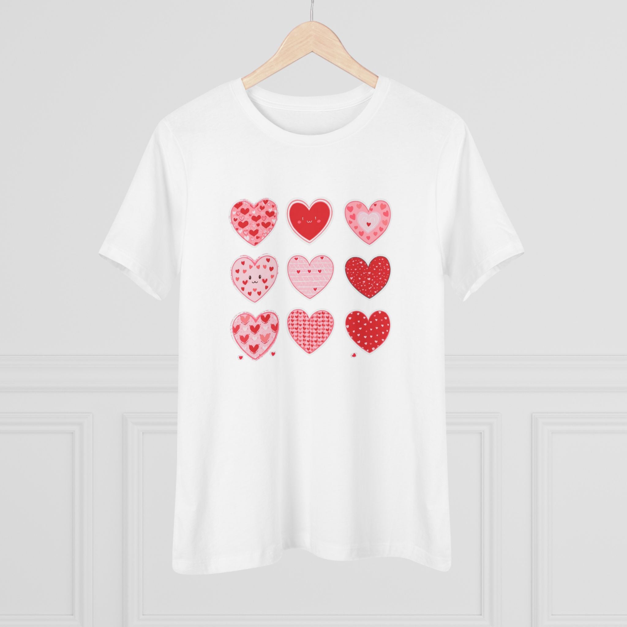 Heart Grid Cotton Tee - Pink & Red Hearts Graphic Shirt for Women