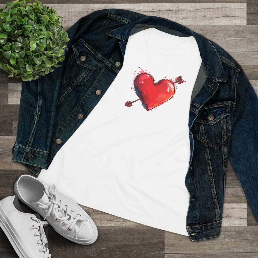 Heart & Arrow Women's Tee — Cute Watercolor Valentine Shirt