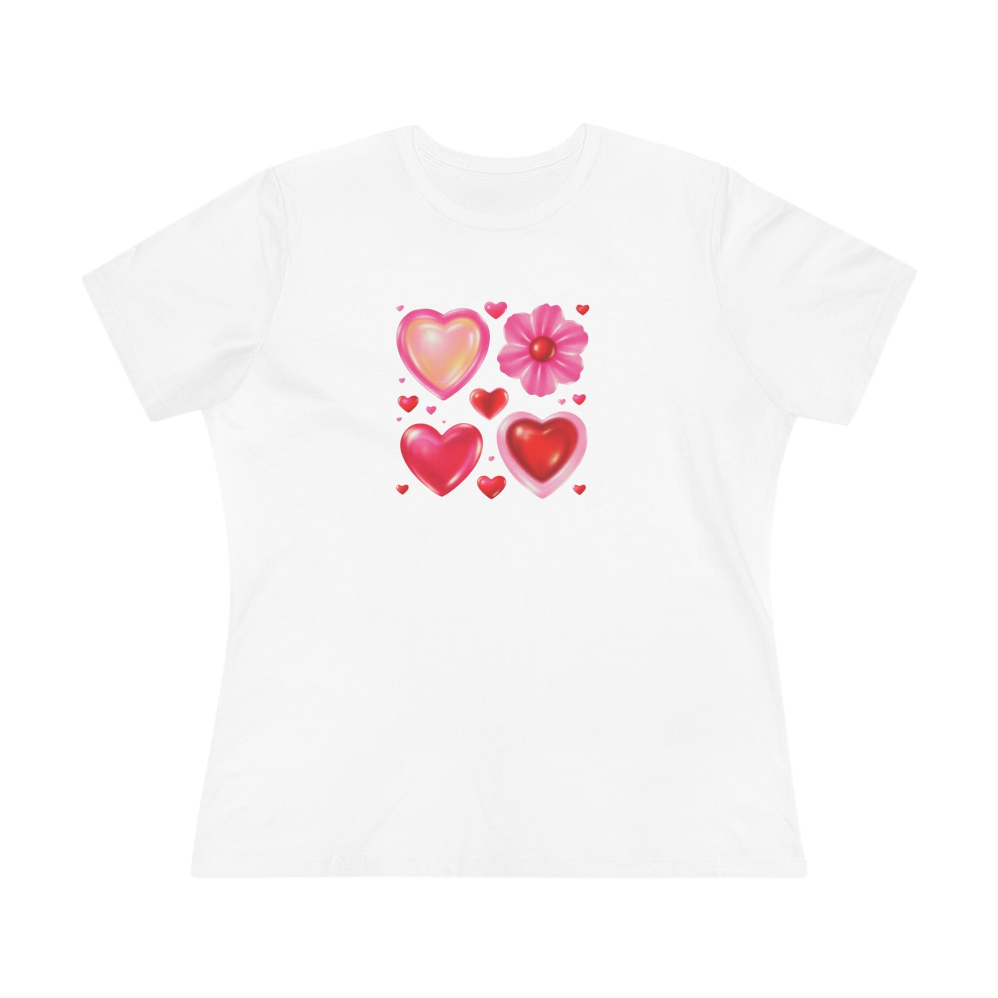 Hearts & Flower Cotton Tee - Valentine's Day Love Graphic Shirt for Women
