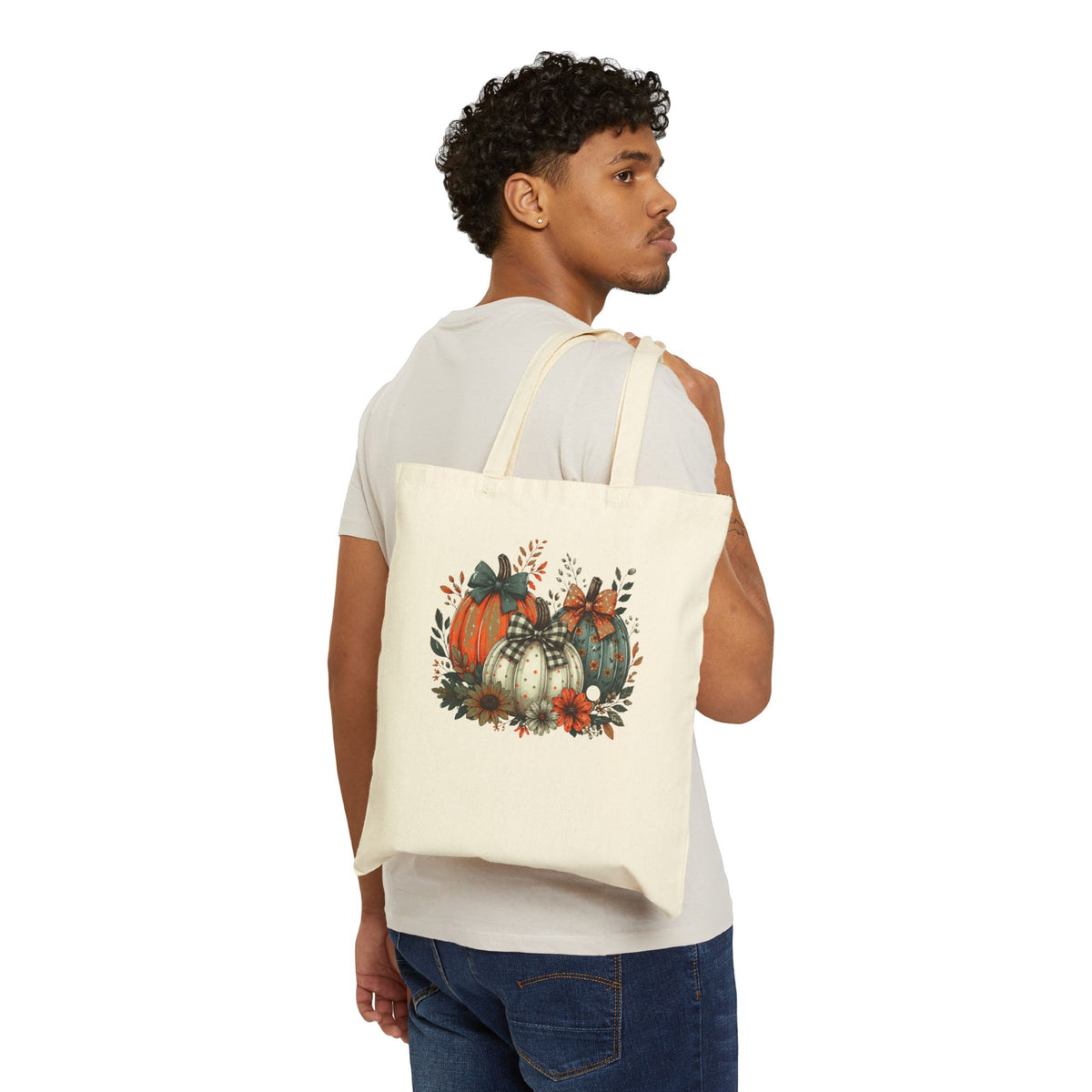 Autumn Pumpkins Canvas Tote Bag — Fall Harvest Farmers Market Tote