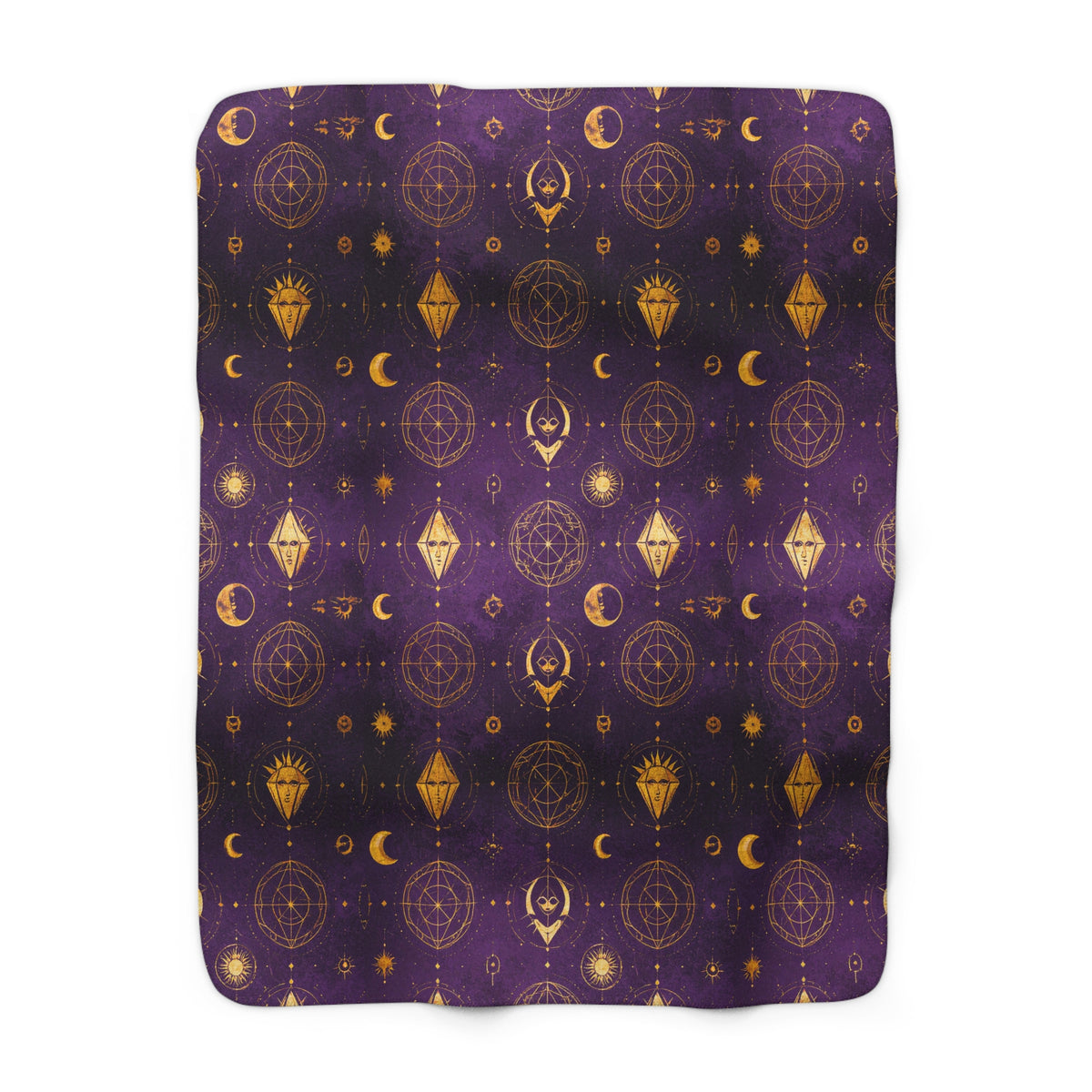 Mystic Moon & Stars Sherpa Blanket — Purple Celestial Fleece Throw