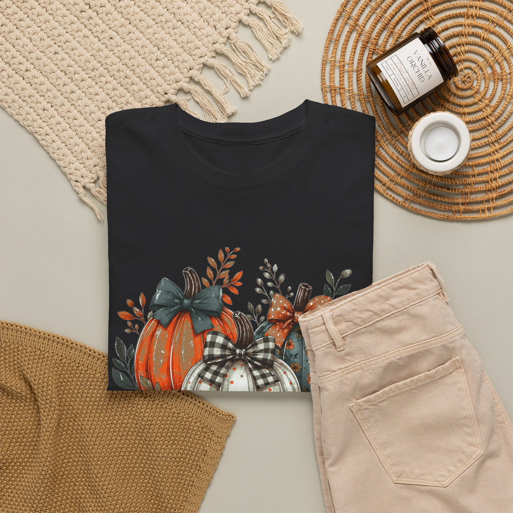 Autumn Pumpkin Trio Tee — Fall Floral Harvest Shirt