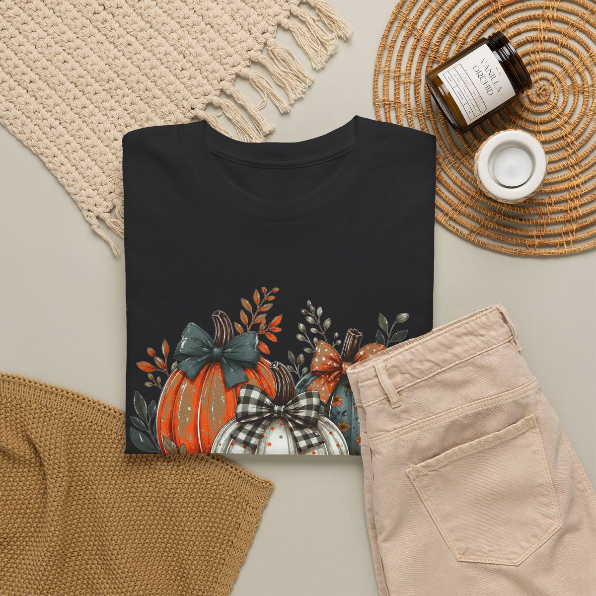 Autumn Pumpkin Trio Tee — Fall Floral Harvest Shirt