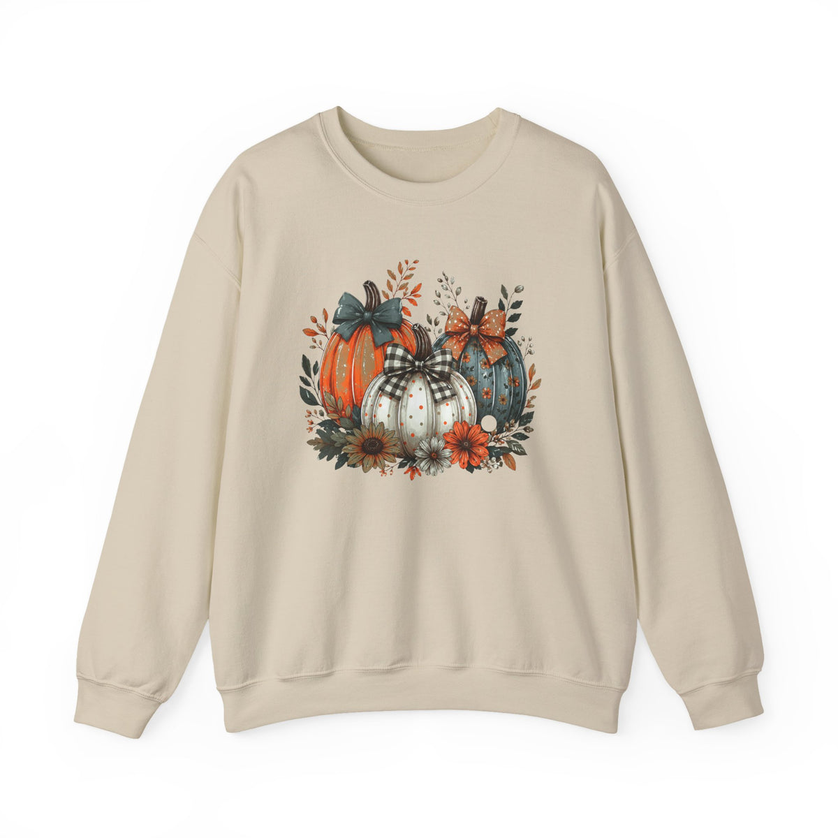 Autumn Pumpkin Trio Crewneck Sweatshirt — Fall Floral Thanksgiving Pullover