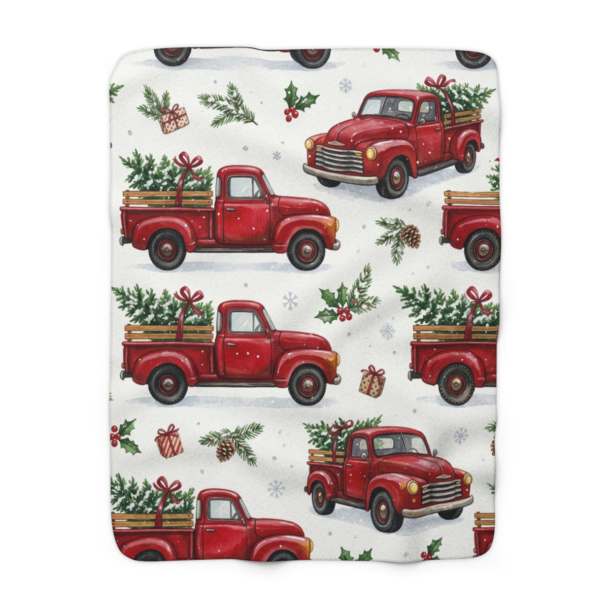 Vintage Red Christmas Truck Sherpa Fleece Blanket