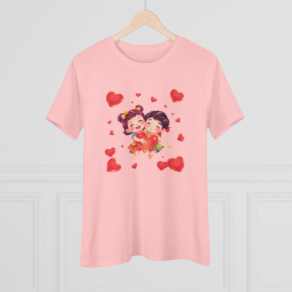 Cute Couple Heart Cotton Tee - Valentine's Love Graphic Shirt for Women