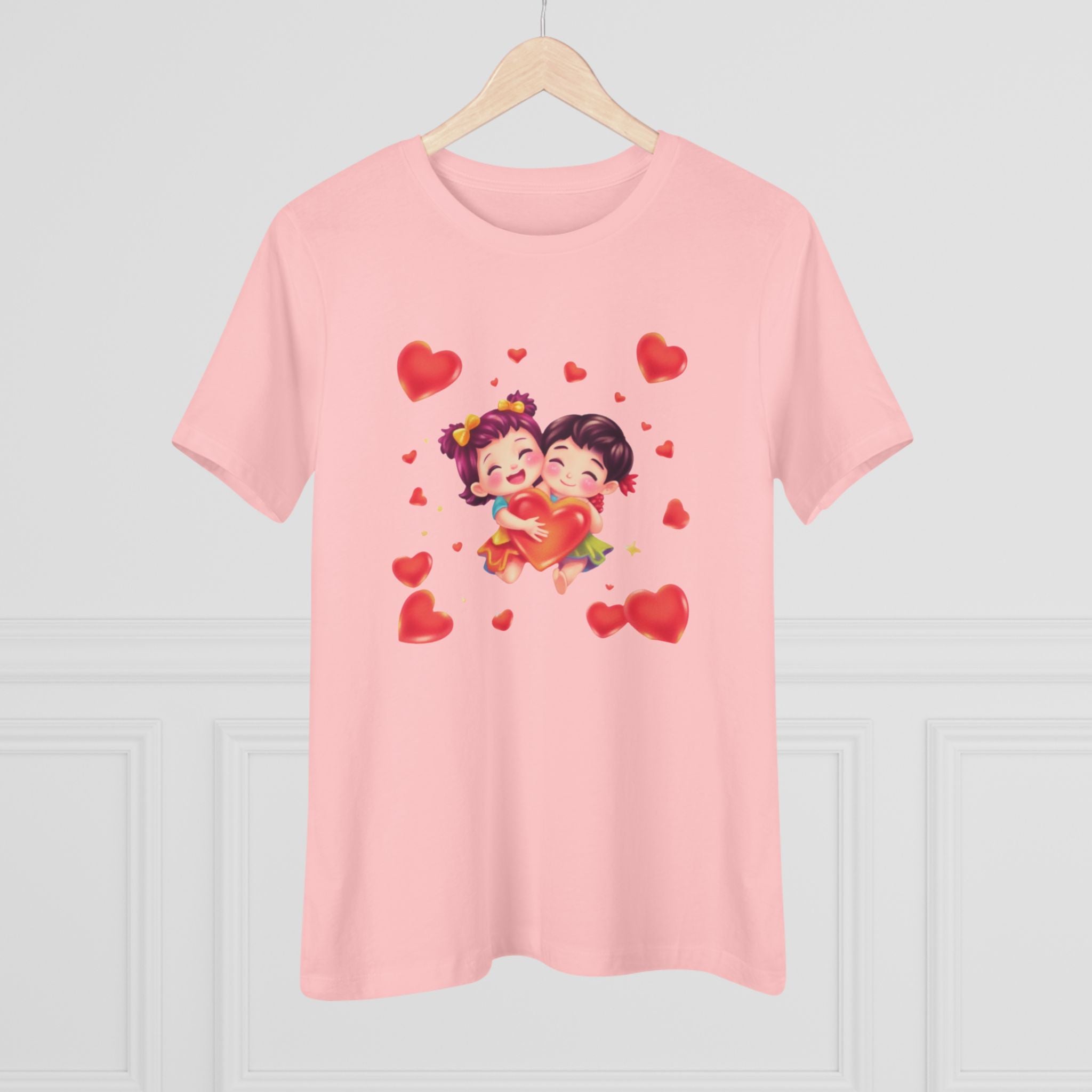 Cute Couple Heart Cotton Tee - Valentine's Love Graphic Shirt for Women