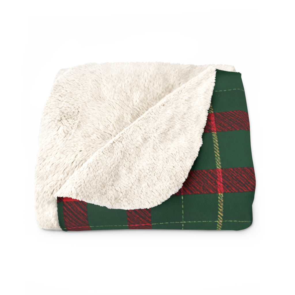 Sherpa Fleece Blanket – Cozy Green and Red Tartan Plaid Christmas Throw