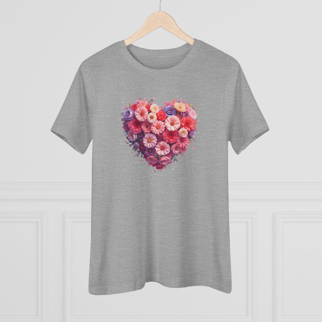 Floral Heart Cotton Tee - Pink Flower Heart Graphic Shirt for Women