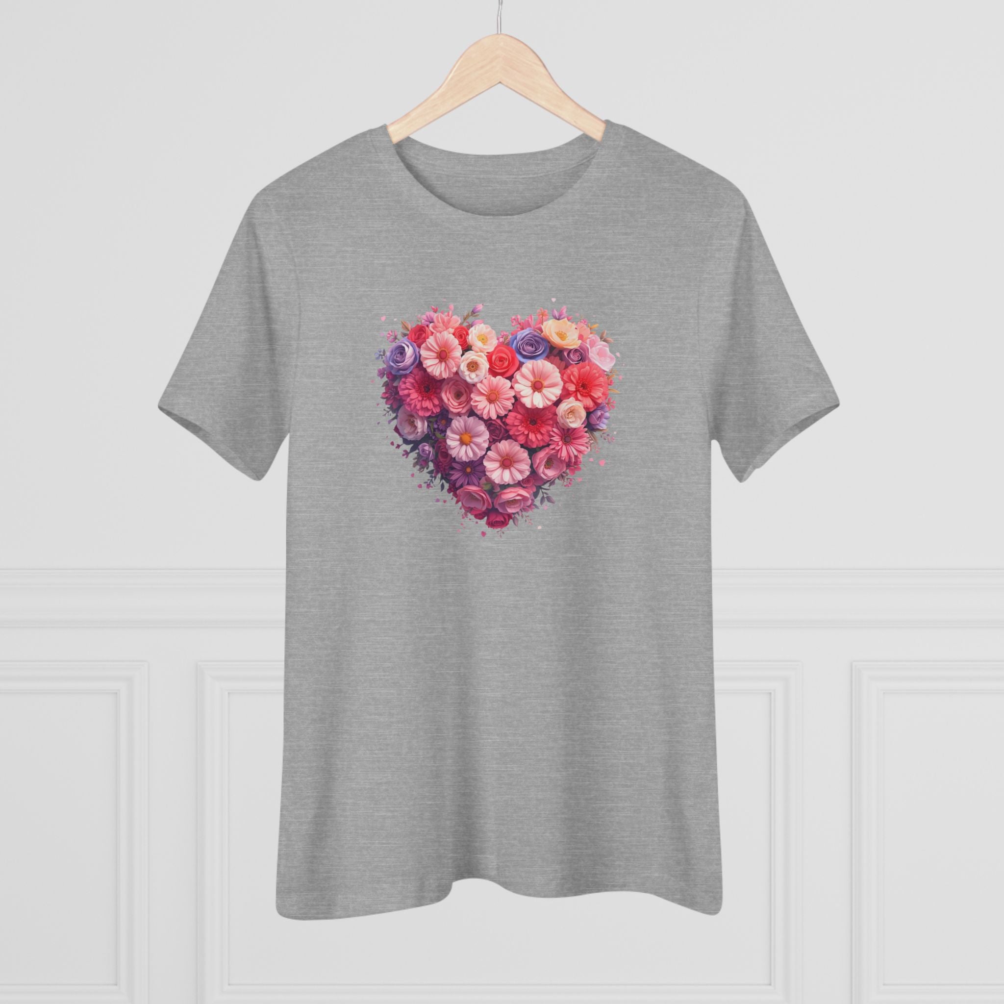 Floral Heart Cotton Tee - Pink Flower Heart Graphic Shirt for Women