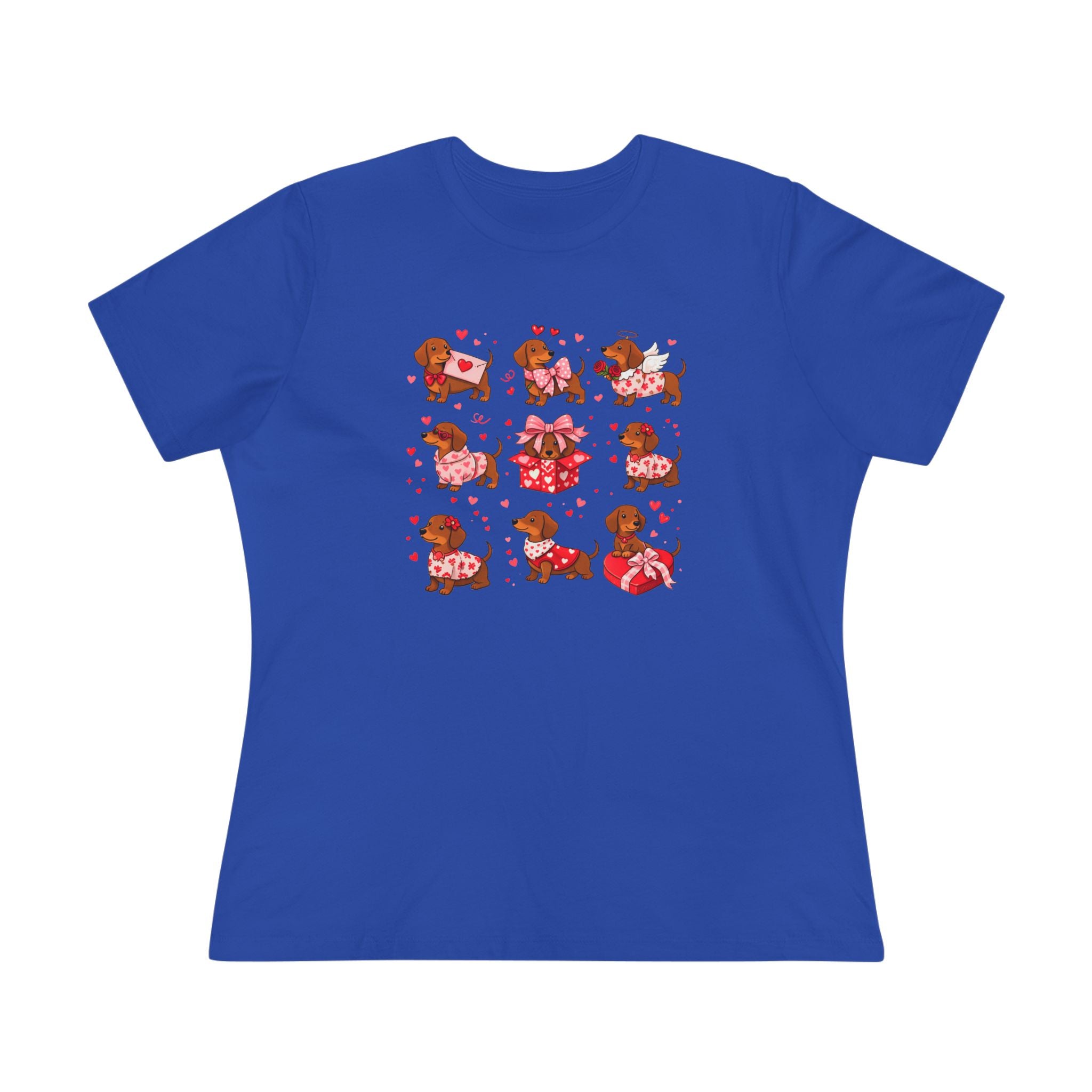 Dachshund Heart Pattern Cotton Tee - Valentine's Wiener Dog Graphic Shirt for Women