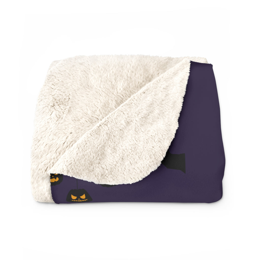 Halloween Moon Sherpa Blanket — Full Moon Bats & Jack-O’-Lanterns Fleece Throw
