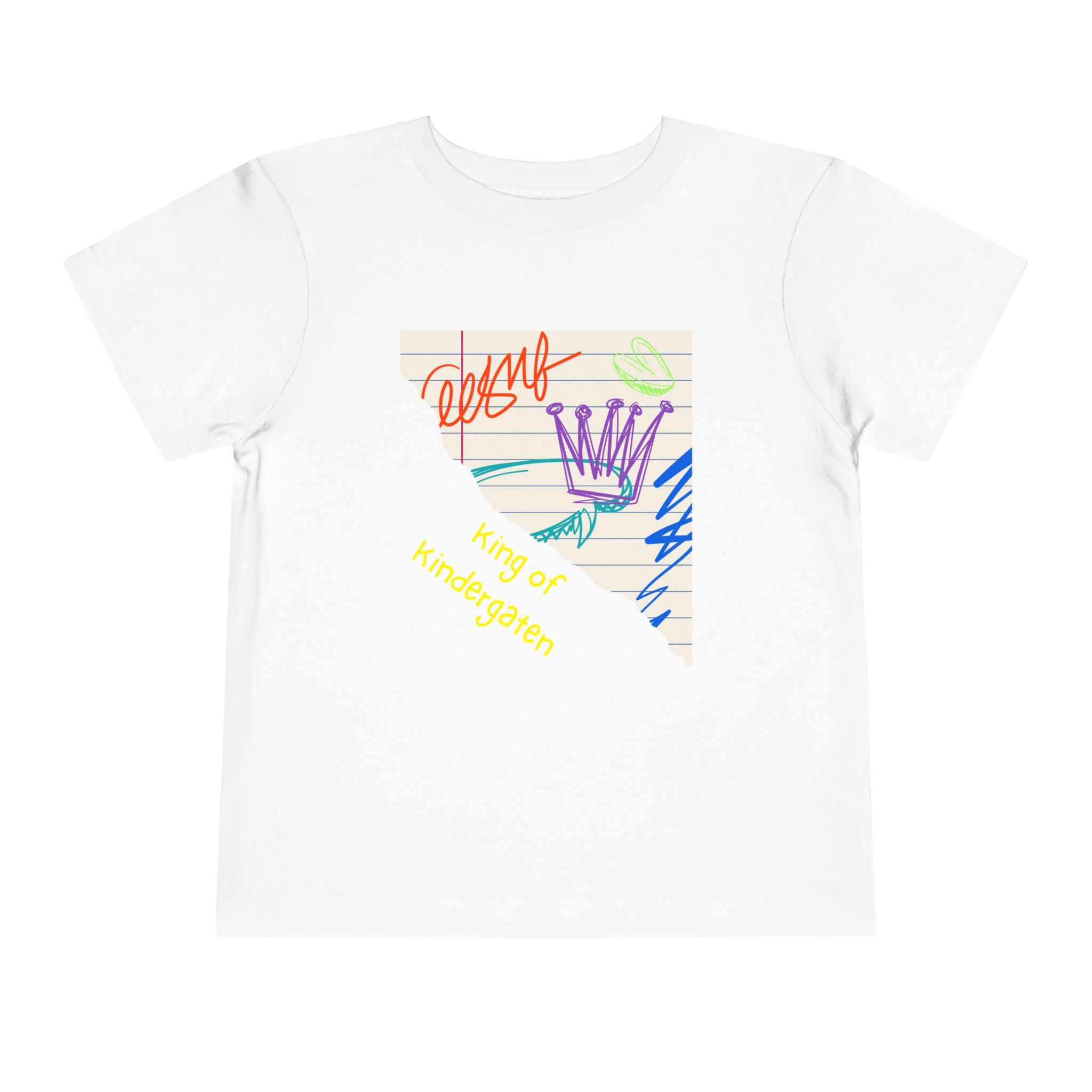 King of Kindergarten Toddler Tee - Colorful Doodle Crown Shirt for Boys