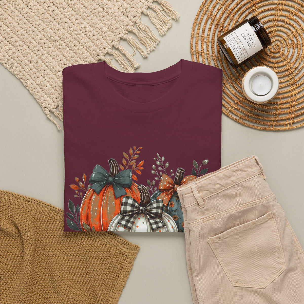 Autumn Pumpkin Trio Tee — Fall Floral Harvest Shirt