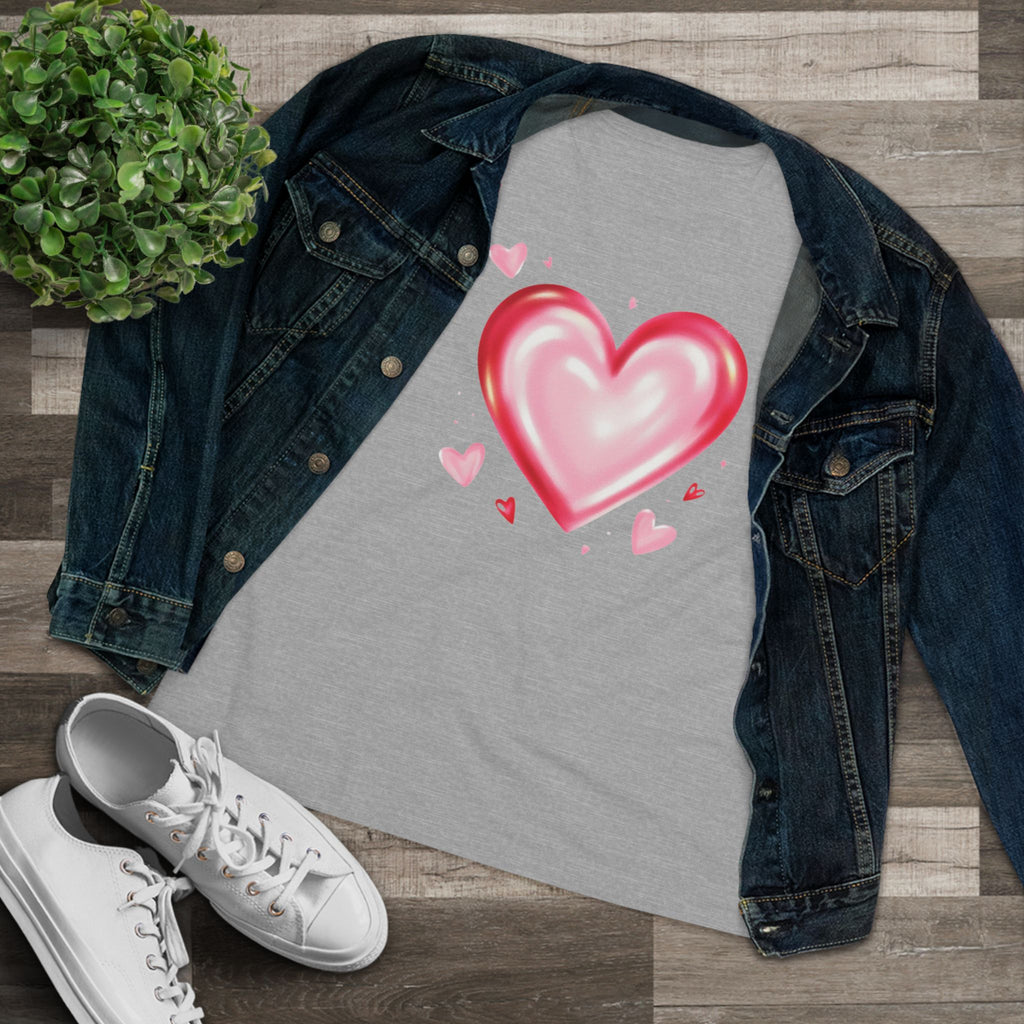 Watercolor Heart Cotton Tee - Pink Heart Graphic Shirt for Women