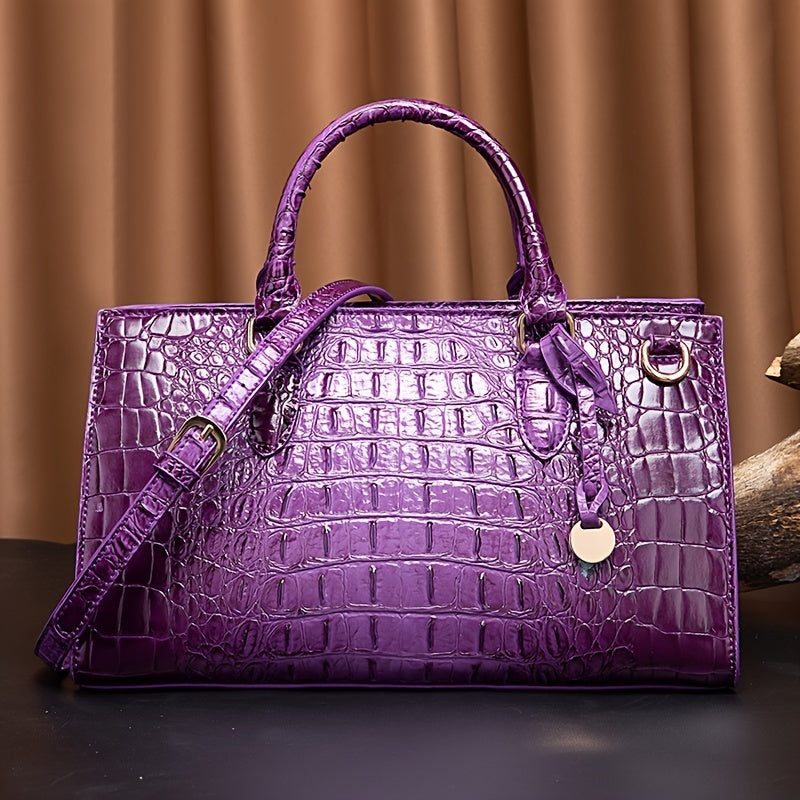 Metallic Crocodile Embossed Handbag - Luxury Shoulder Bag for Women