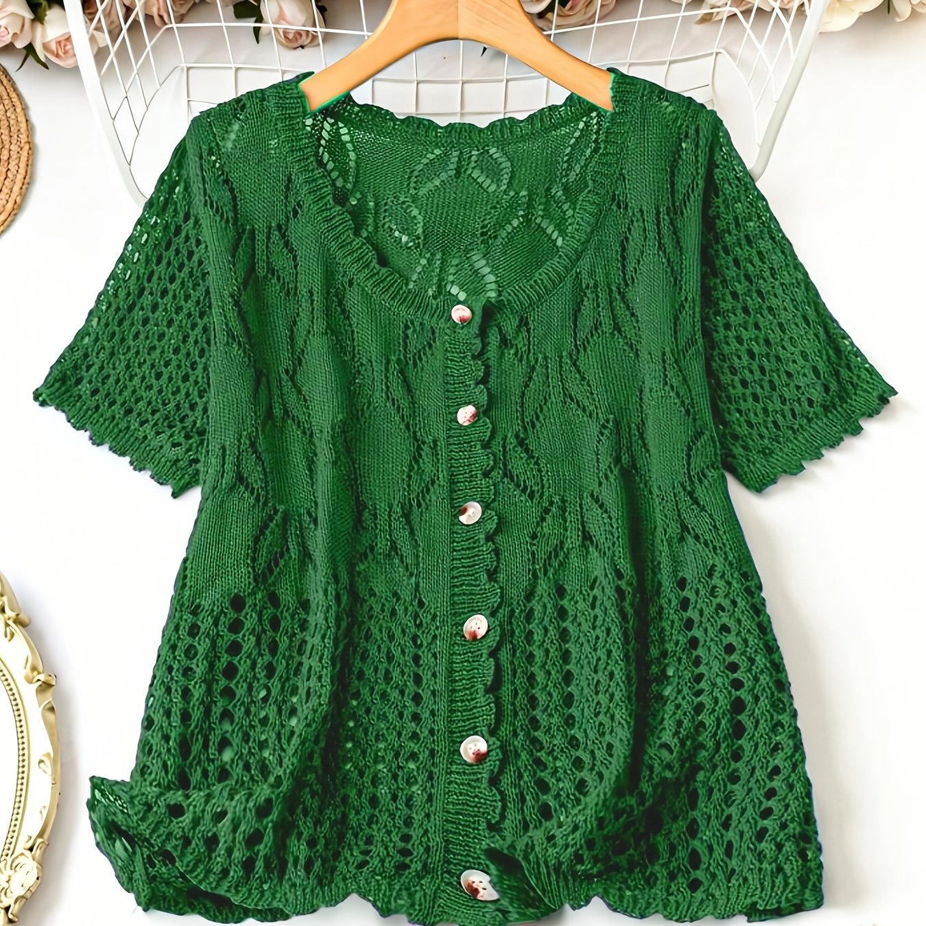 Plus Size Breathable Short-Sleeve Cardigan - Elegant & Comfortable