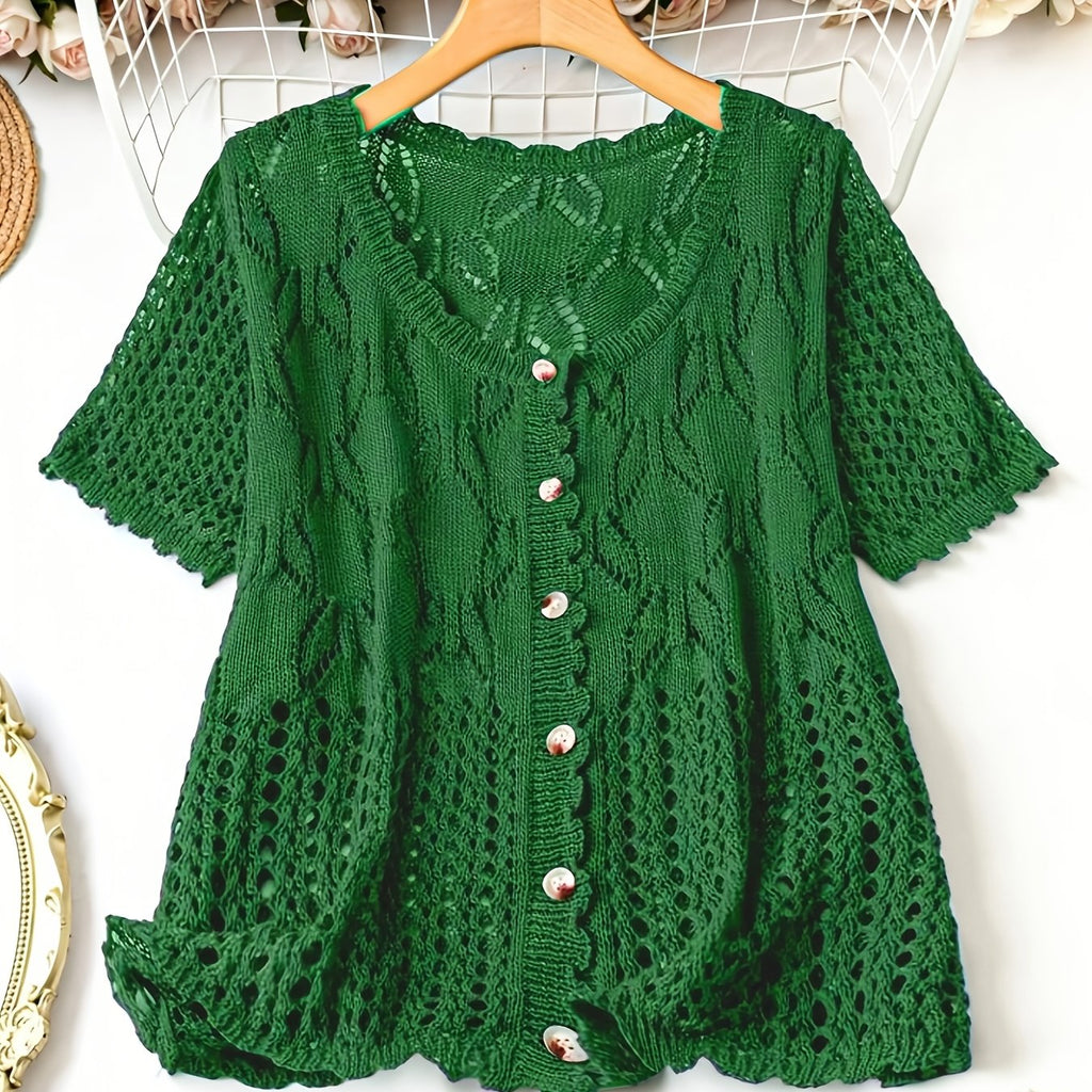 Plus Size Breathable Short-Sleeve Cardigan - Elegant & Comfortable