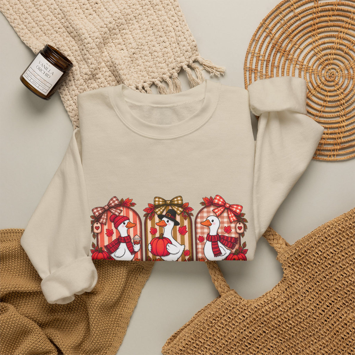 Thankful Geese Crewneck Sweatshirt — Fall Thanksgiving Cozy Pullover