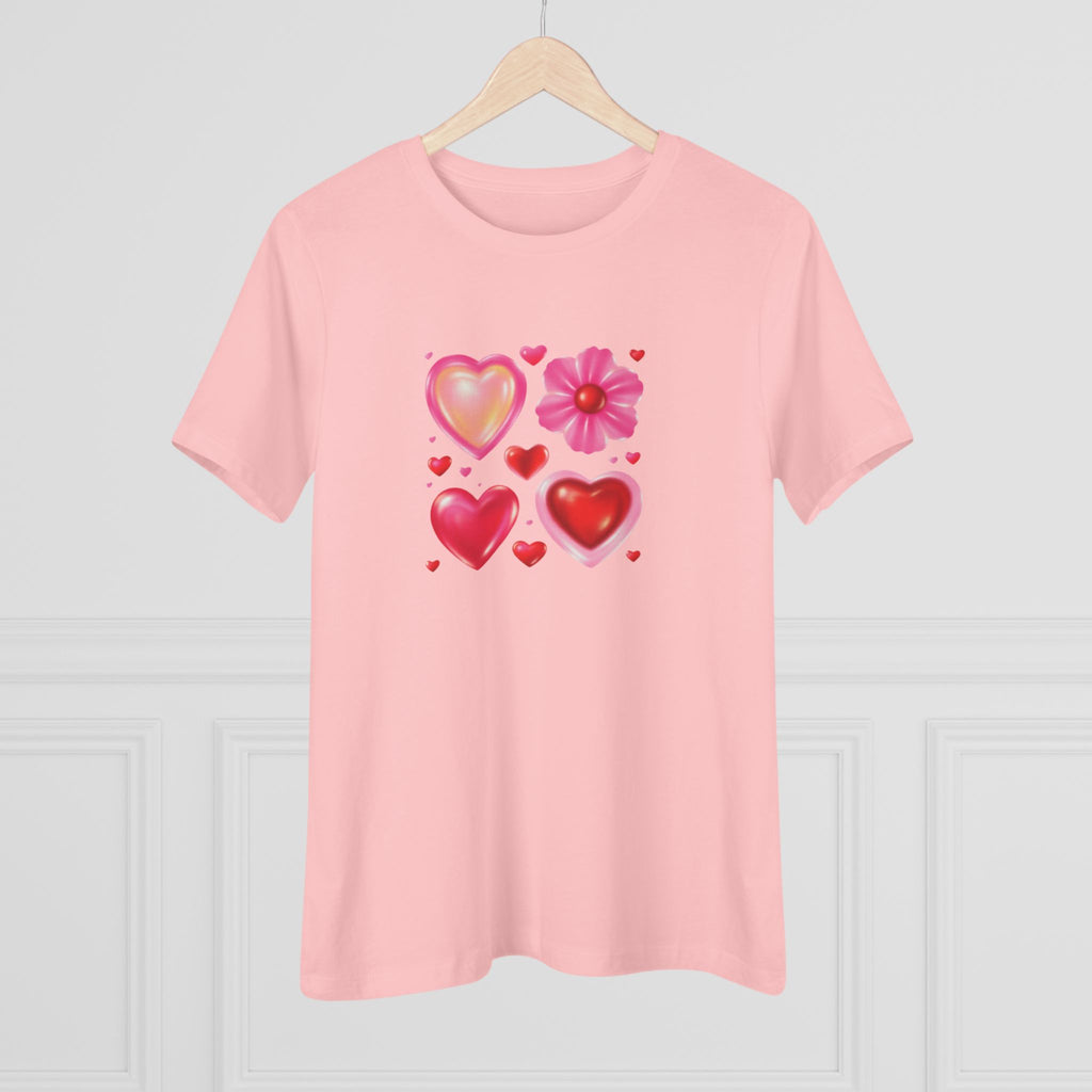 Hearts & Flower Cotton Tee - Valentine's Day Love Graphic Shirt for Women