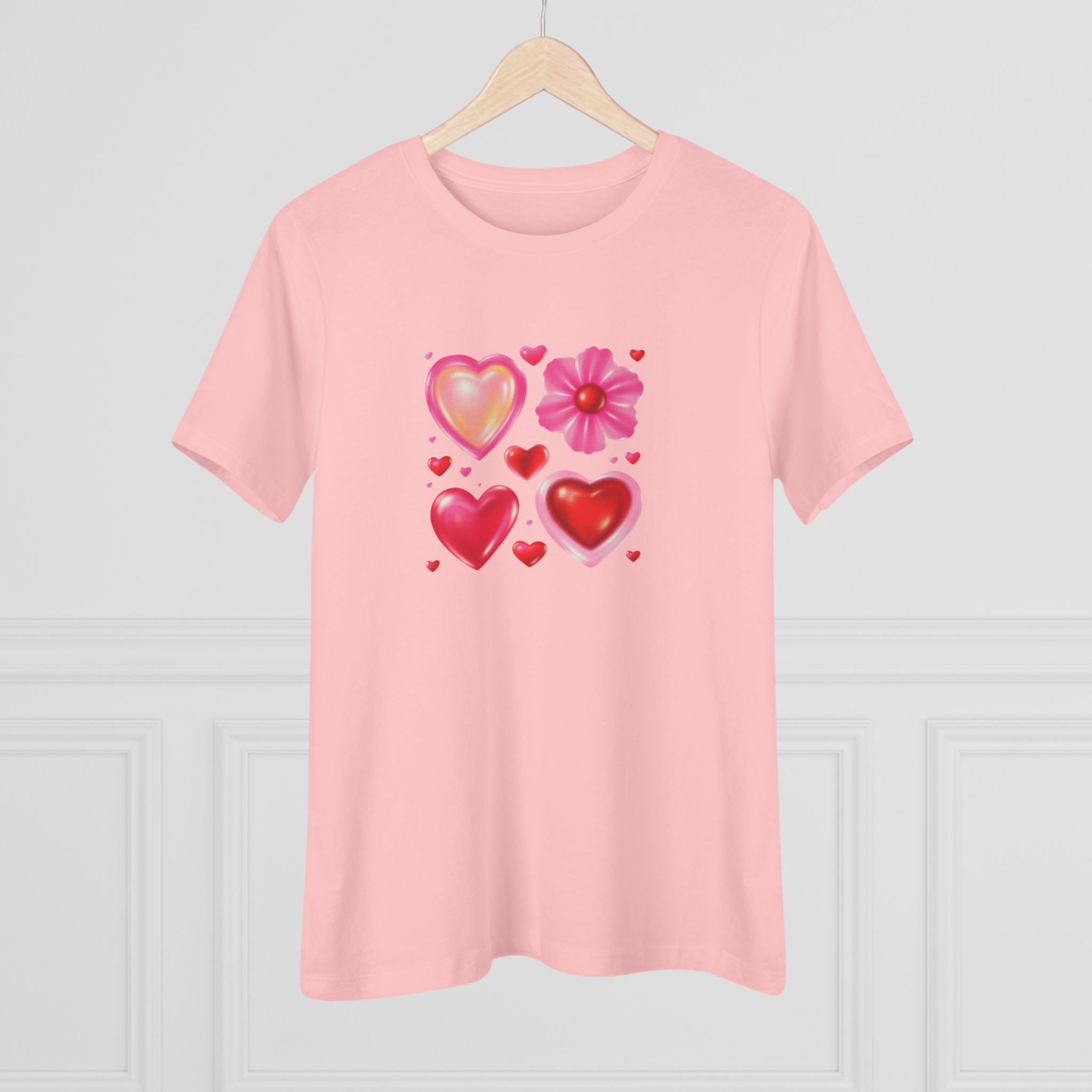 Hearts & Flower Cotton Tee - Valentine's Day Love Graphic Shirt for Women