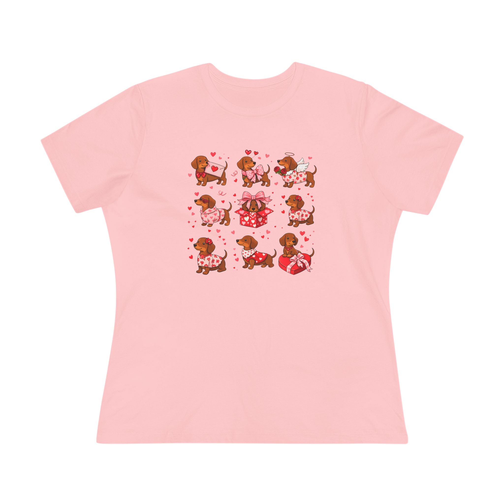 Dachshund Heart Pattern Cotton Tee - Valentine's Wiener Dog Graphic Shirt for Women