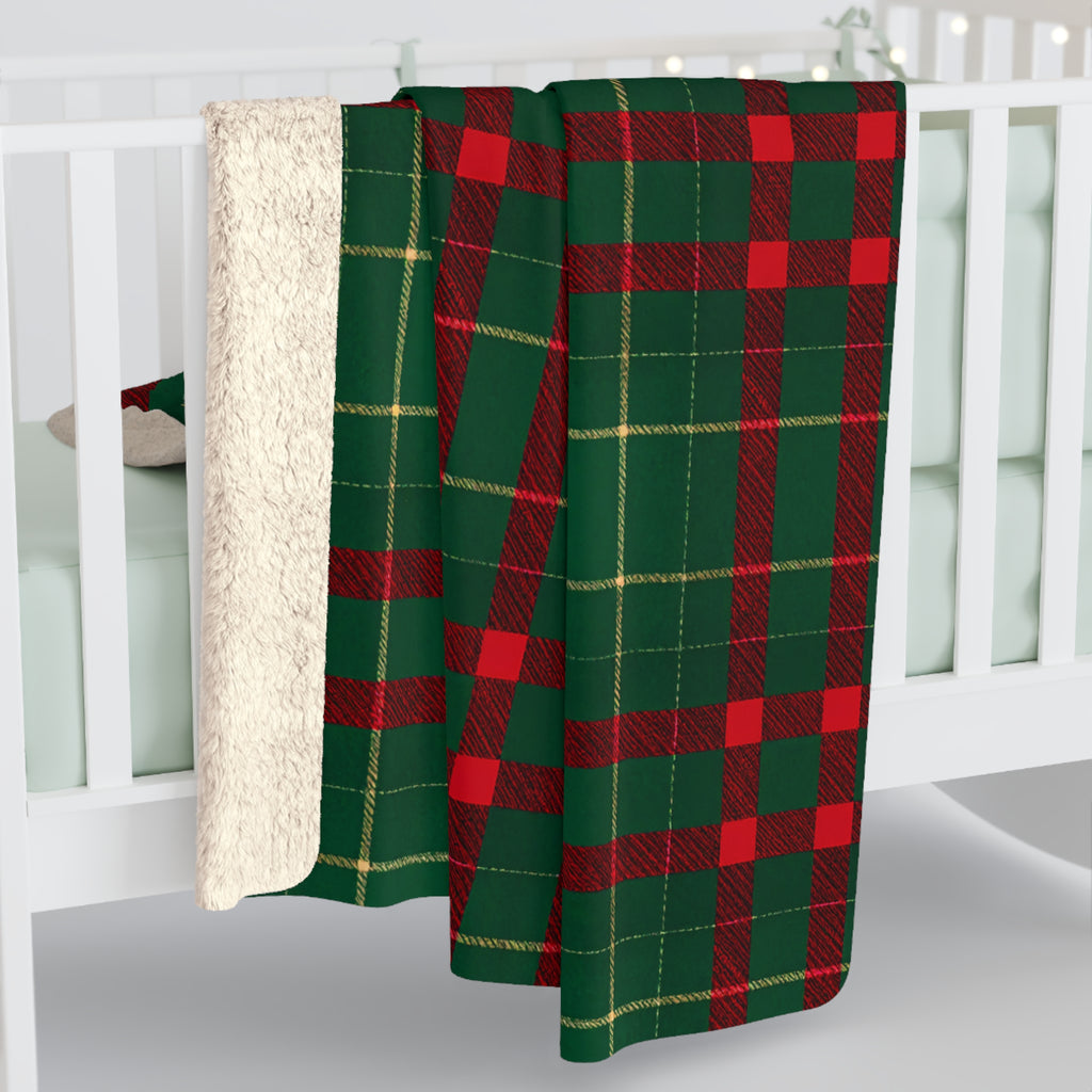 Sherpa Fleece Blanket – Cozy Green and Red Tartan Plaid Christmas Throw