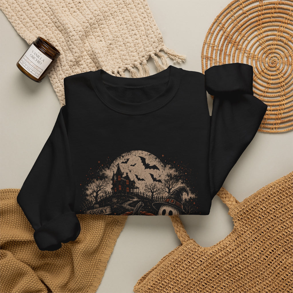 Halloween Pumpkin Patch Crewneck Sweatshirt – Spooky Scenic Jack-O'-Lantern Design
