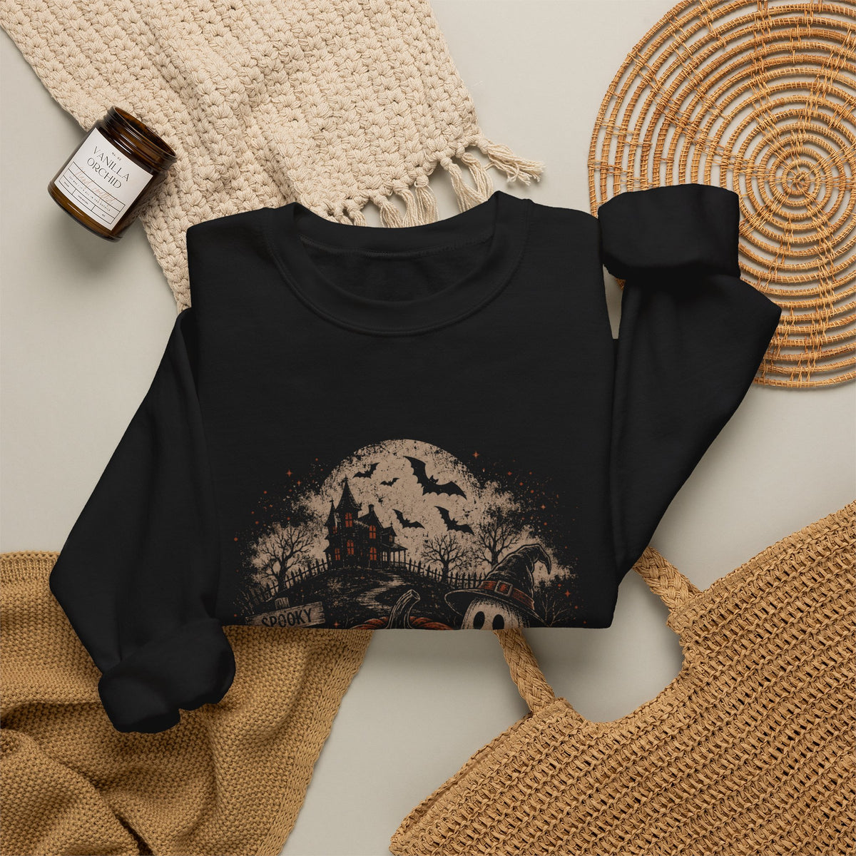 Halloween Pumpkin Patch Crewneck Sweatshirt – Spooky Scenic Jack-O'-Lantern Design