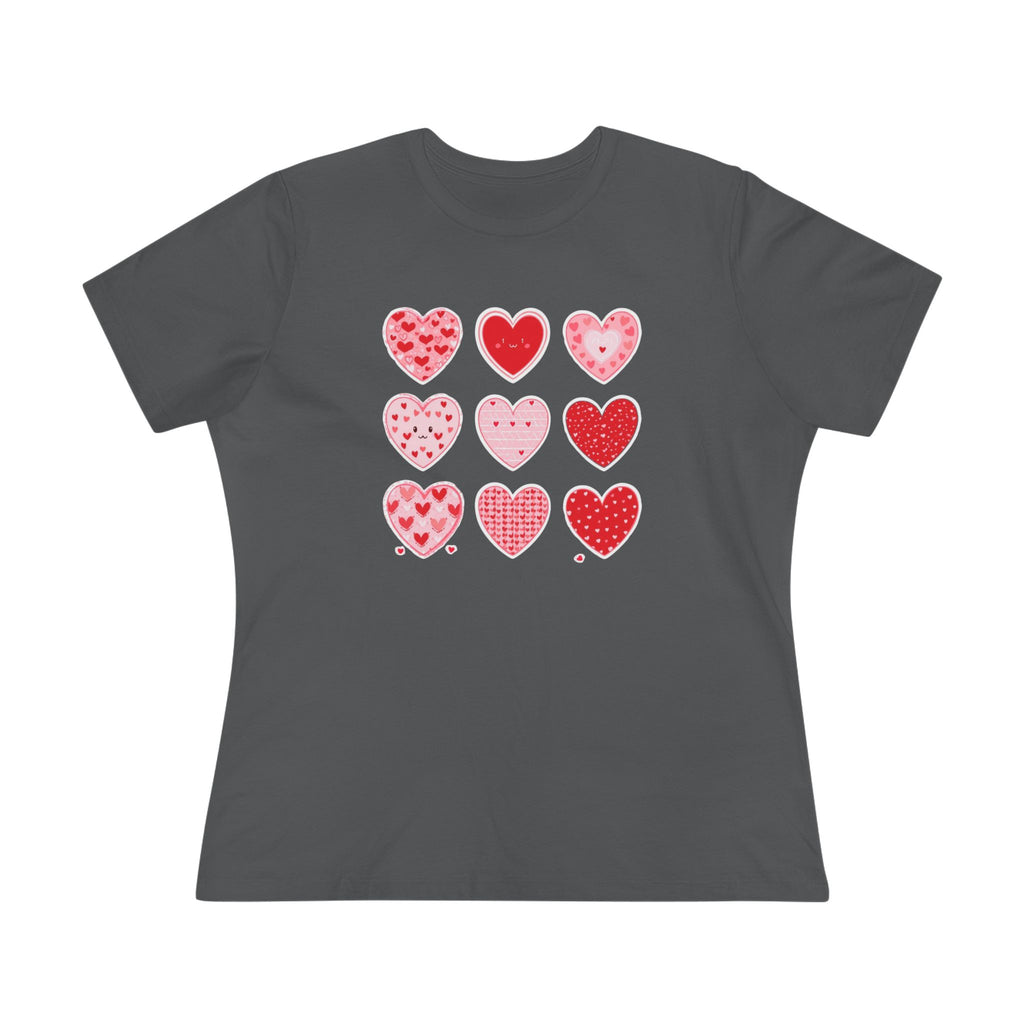 Heart Grid Cotton Tee - Pink & Red Hearts Graphic Shirt for Women