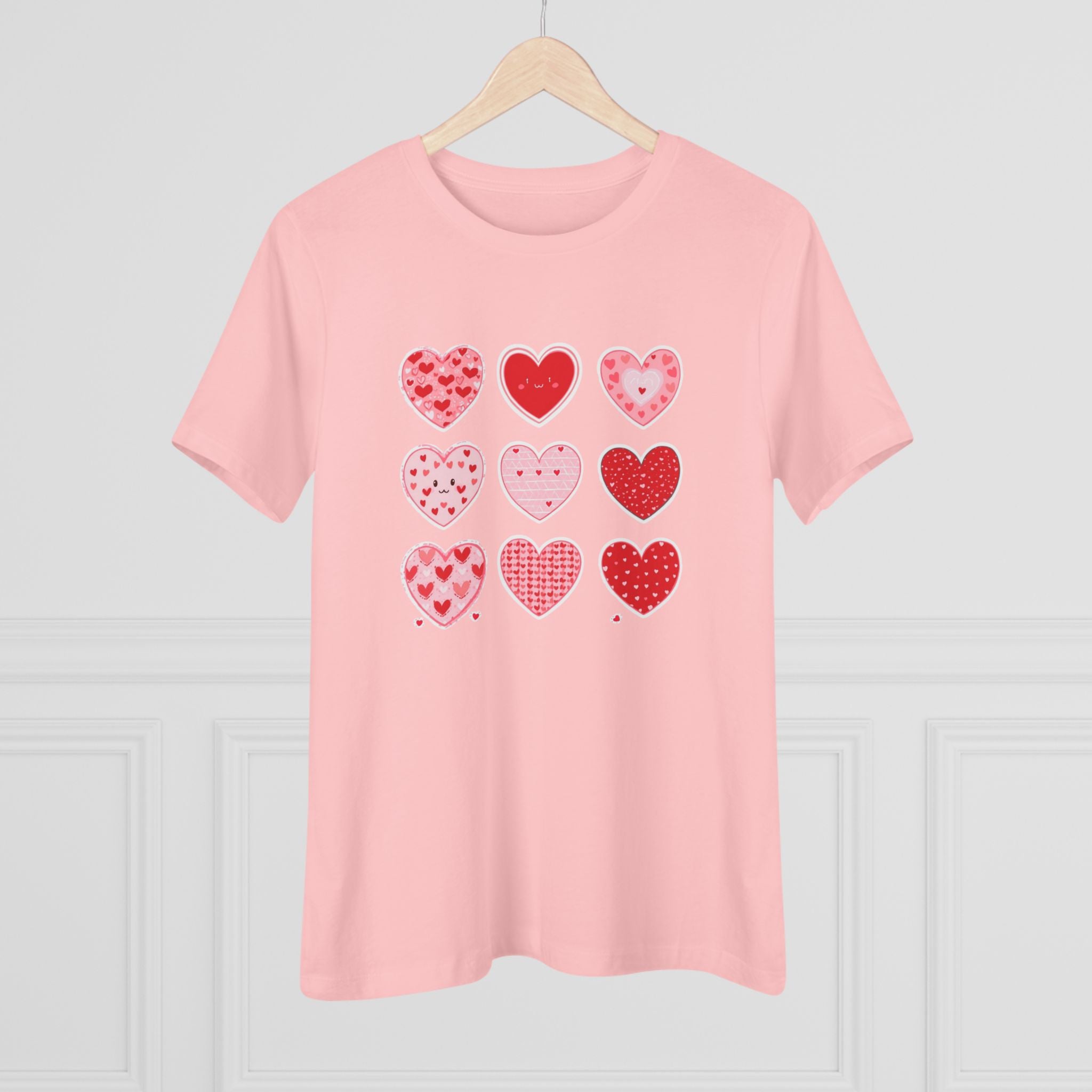 Heart Grid Cotton Tee - Pink & Red Hearts Graphic Shirt for Women