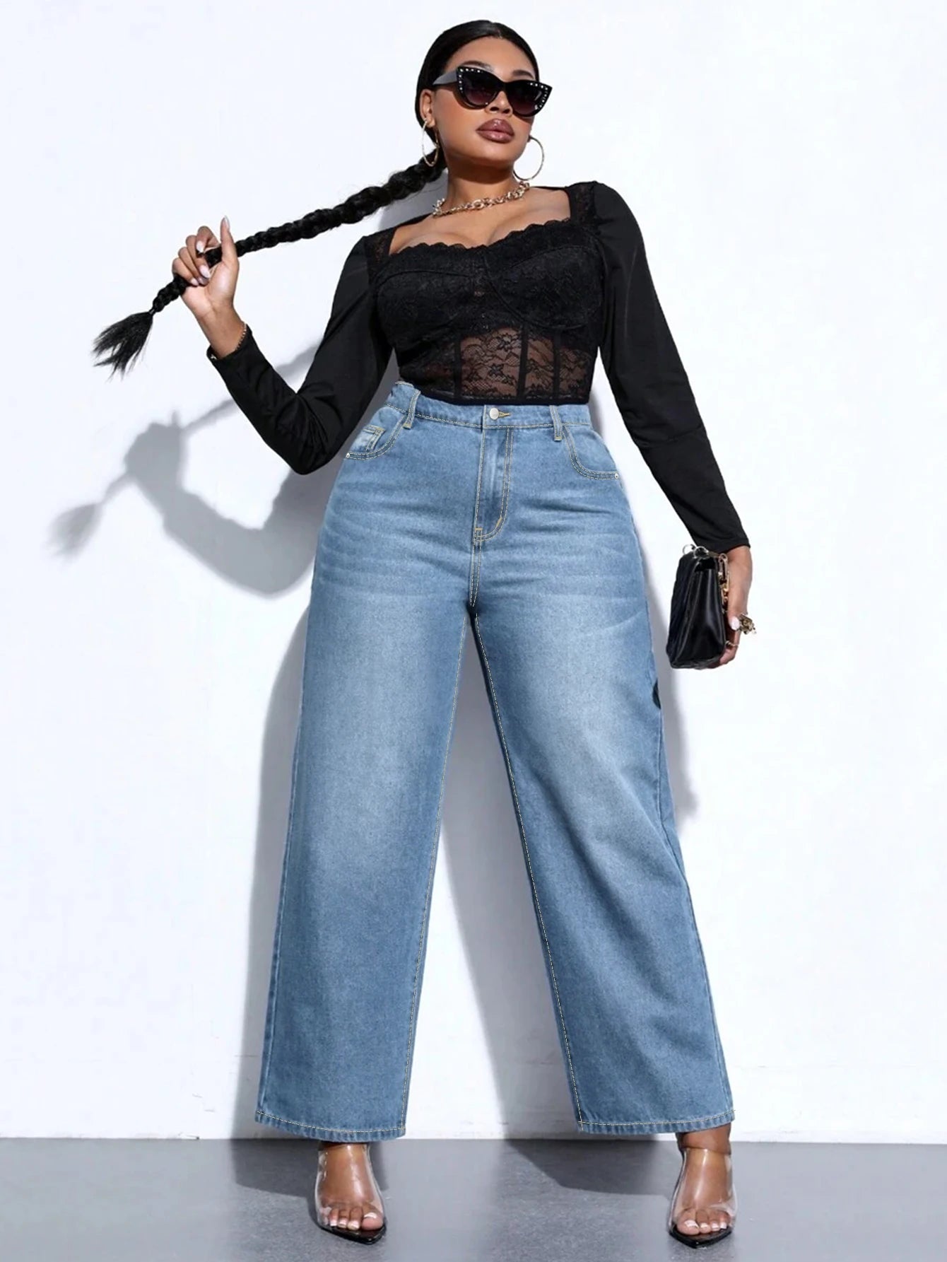 High Waist Straight Leg Denim Jeans - Stretch Pants for Women
