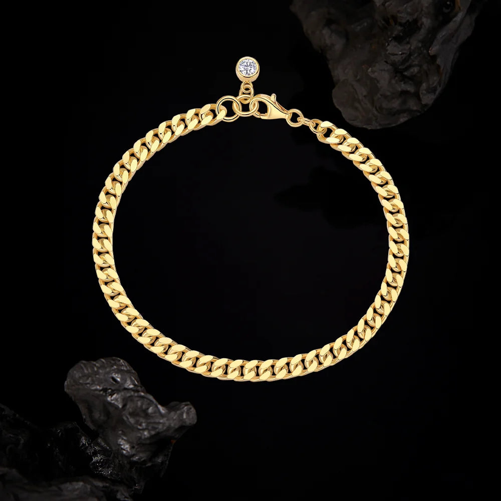 Moissanite Cuban Chain Bracelet - S925 Silver 18K Gold Plated Hip Hop Jewelry Unisex