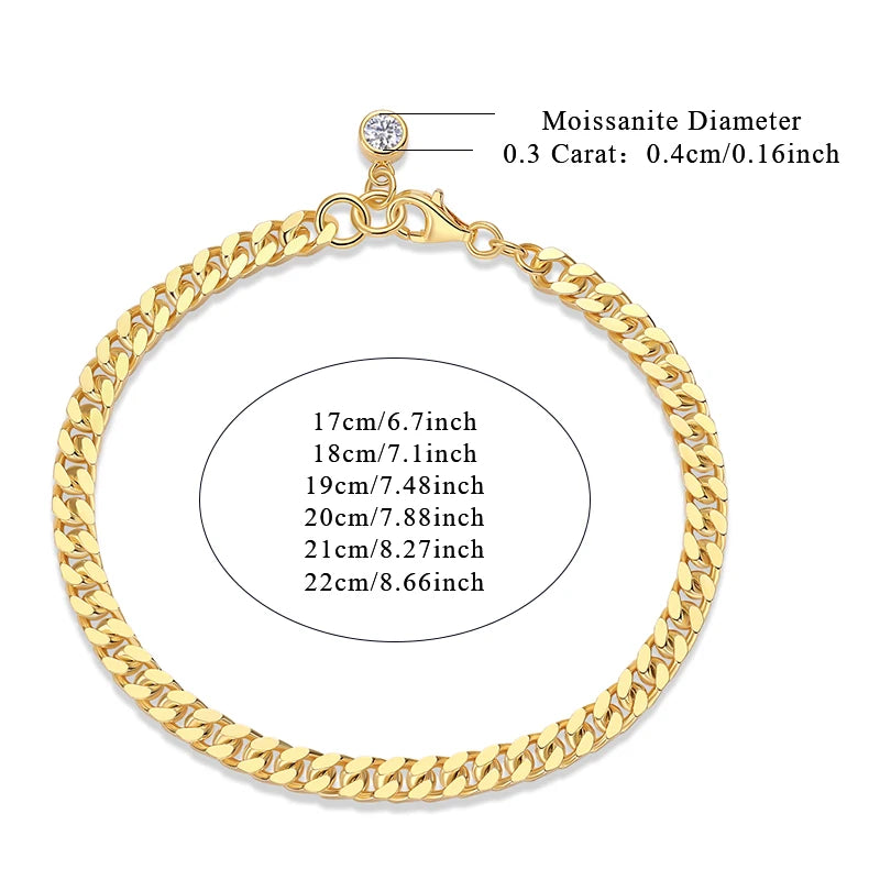 Moissanite Cuban Chain Bracelet - S925 Silver 18K Gold Plated Hip Hop Jewelry Unisex