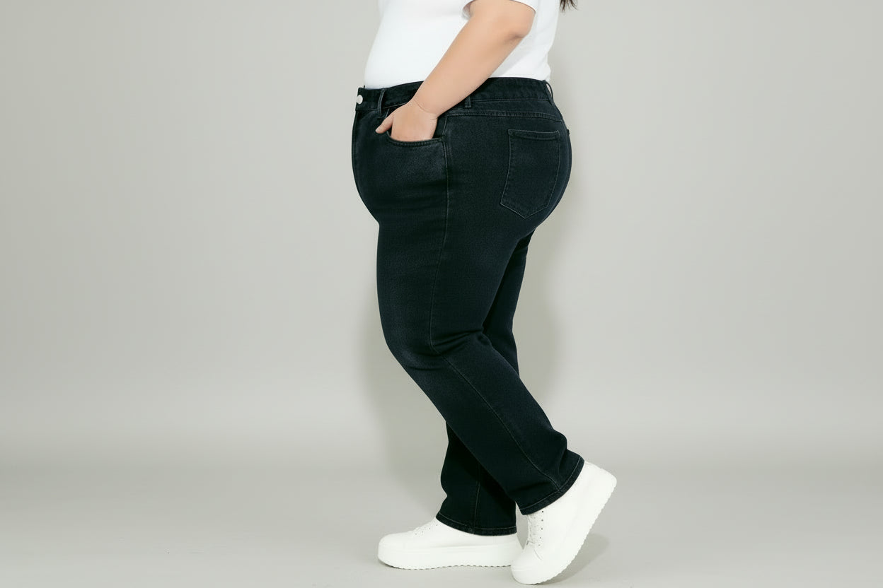 Women's Straight Leg Denim Jeans - Mid Waist Breathable Casual Pants